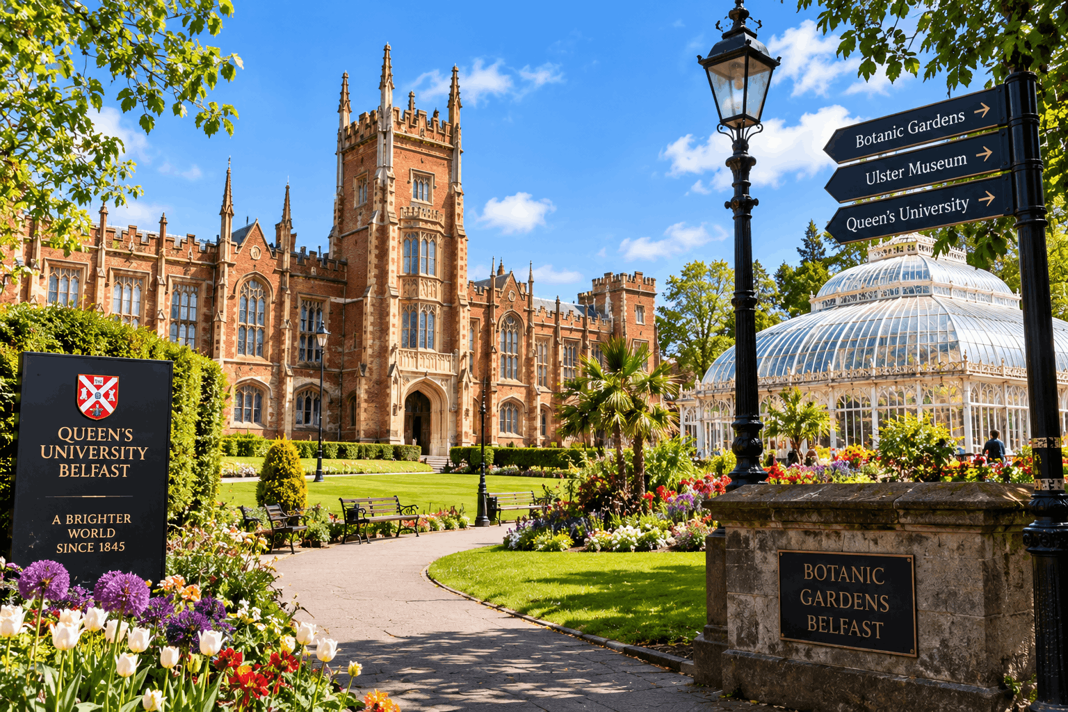 Queen’s Quarter Belfast guide showing Queen’s University, Botanic Gardens and the Palm House