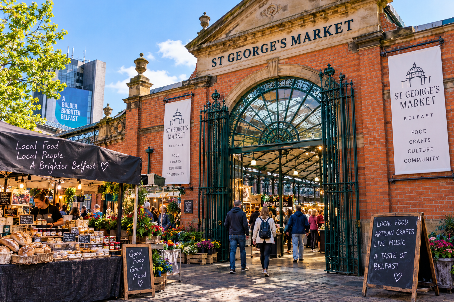 St George’s Market Belfast guide showing the historic market, local food stalls and Belfast sightseeing
